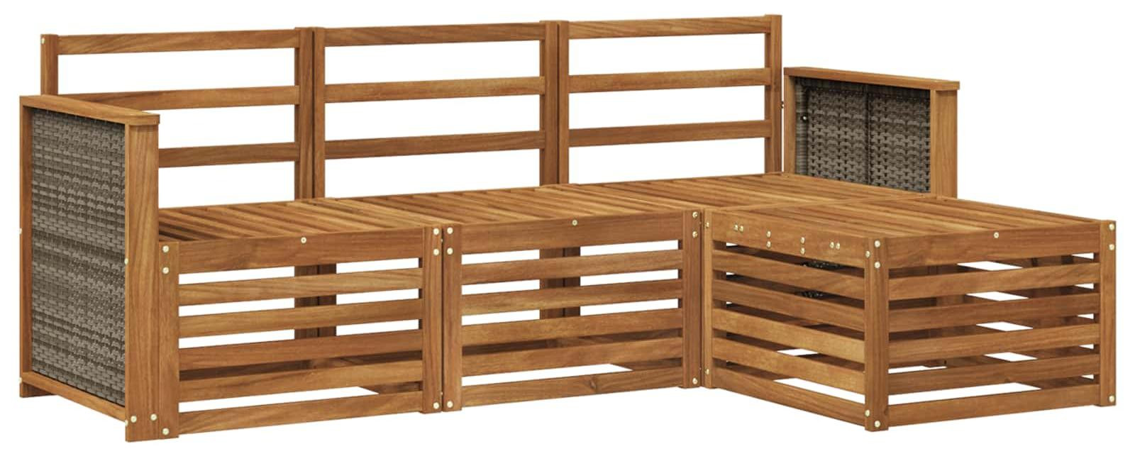 vidaXL Buitenbankset met 4 stuks in natuurlijke uitvoering