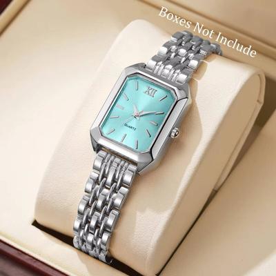 Fashion Sheath Aria Elegant Rectangle Women's Quartz Watch Classic Vintage Analog Wristwatch For Girls And Modern Women silver Blue