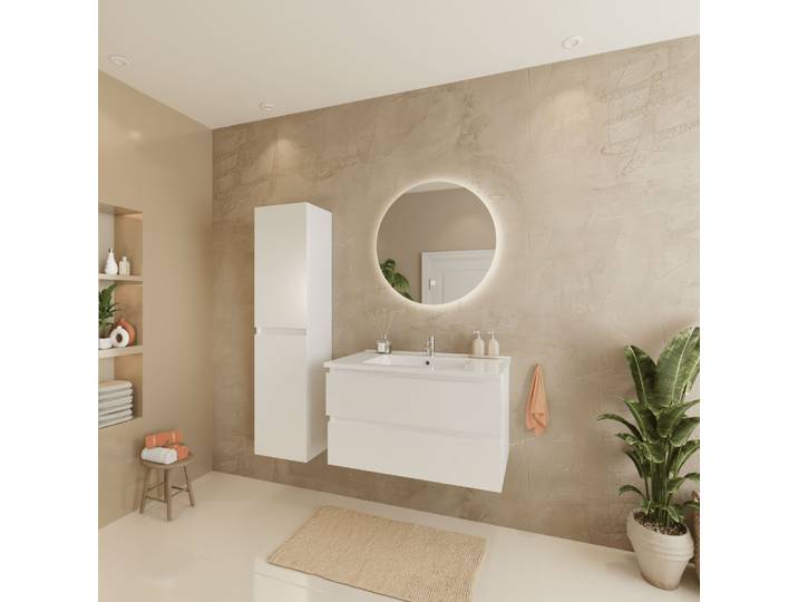 Meuble + Colonne Verona 80cm Blanc Brillant Vasque Blanche