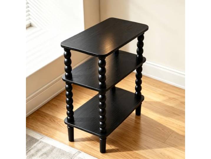 Schmaler Beistelltisch mit 2 Ablagen für Schlafzimmer und Wohnzimmer Holzwerkstoff, platzsparendes Design, für kleine Wohnungen, stabile Konstruktion(15.7*11.8in,Schwarz)