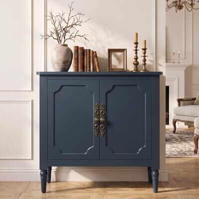 Royalcraft Farmhouse 2-Door Accent Storage Cabinet with Adjustable Shelf, Bronze Handles & Solid Wood Legs