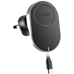 SBS Autohalterung mit einziehbarem Kabel und kabellosem Laden mit MagSafe-Kompatibilität, Smartphone Halterung, Schwarz