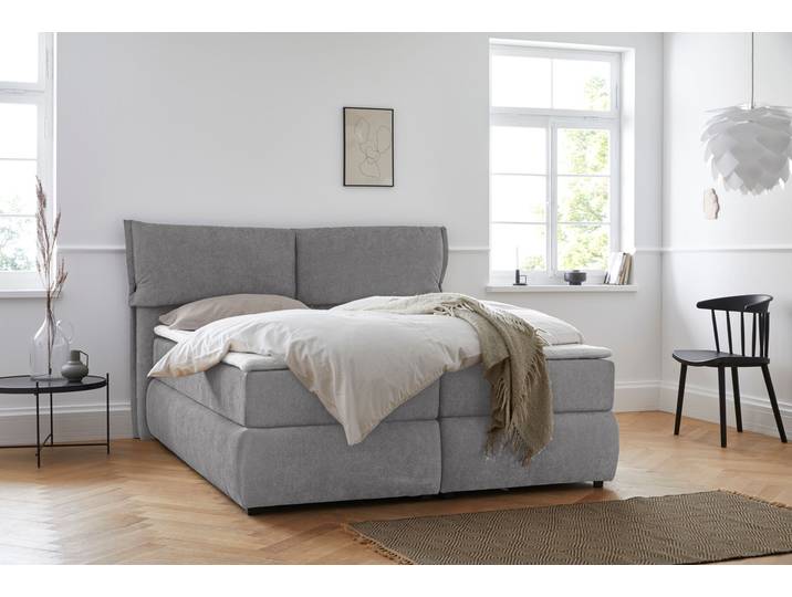 Boxspringbett, Struktur weich, Grau, 188×225 cm, Bonnell-Federkern, Skandinavisch, andas