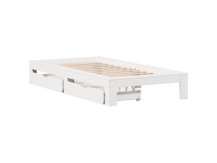 KTHLBRH Bettgestell weiß 100 x 200 cm Massivholz Kiefer Mit 2 Schubladen, Lattenrost, Rollen, Kapazität 180 kg