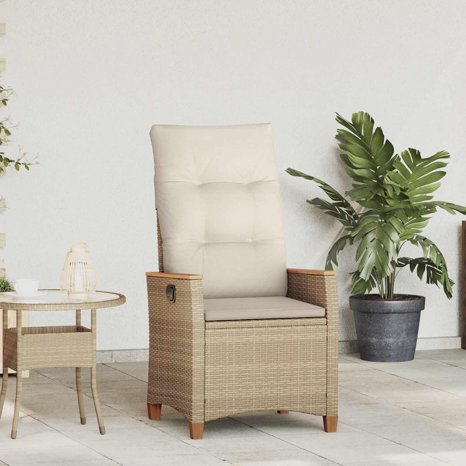 Verstellbarer Gartenstuhl in Beige und Creme, 64 x 57,5 x 112 cm, wetterfest für Garten, Terrasse und Balkon