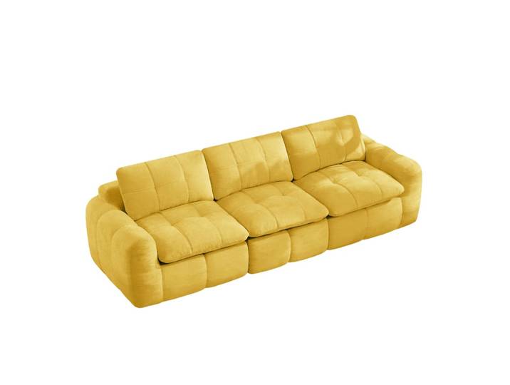 Canapé compressé modulable 3 places en chenille jaune 264x97x68 cm