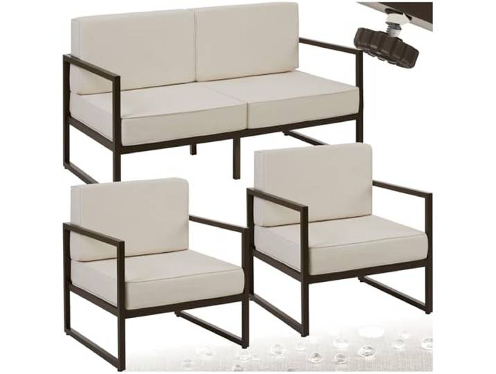 tectake® Gartenlounge Outdoor Set, Sofa 2 Sitzer 2X Gartensessel, Relaxsessel Garten mit Gartenbank, Gartenmöbel, Balkonmöbel, Terrassenmöbel, Wintergarten, Sitzecke Outdoor - 4 Sitzplätze