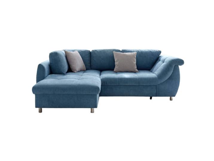 ECKSOFA mit Schlaffunktion, Wellenunterfederung, Ottomane links B250/T190/H84 cm, Liegefl. 179x190 cm, Mikrofaser Blau / 17108