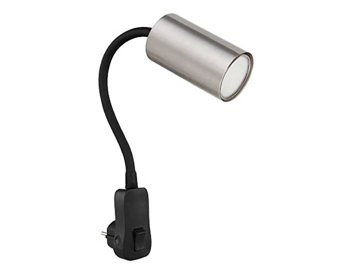 Steckerleuchte GU10 Steckdosenlampe mit Schalter Küche Steckdosenleuchte schwarz mit schwenkbarem Spot, nickel, Schwanenhals, GU10 Fassung, LxBxH 32x5,5x43 cm