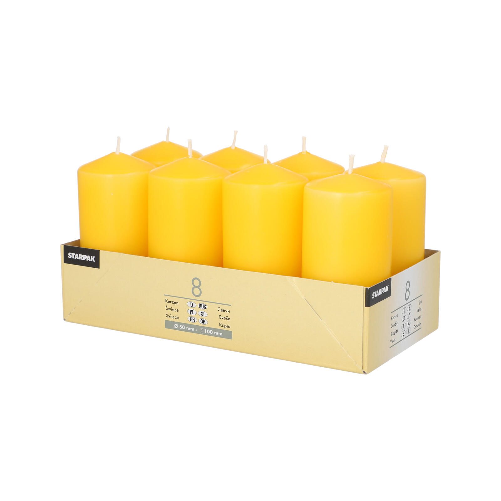 STARPAK PAPSTAR Stumpenkerzen 10 cm goldgelb 17986
