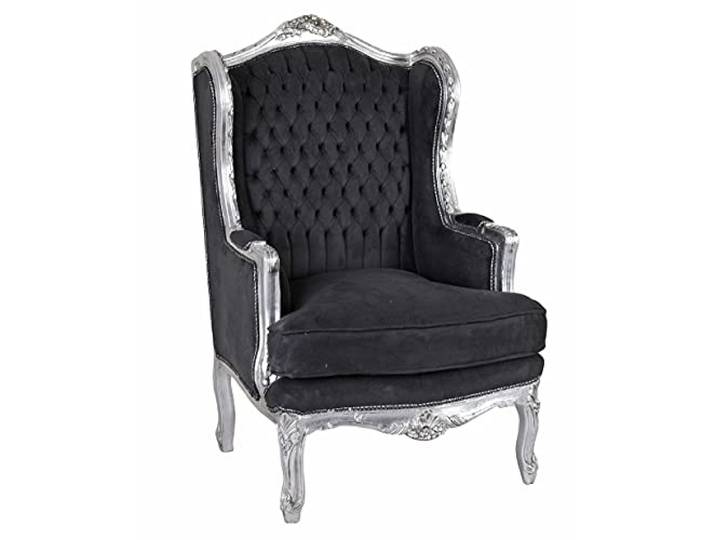 Ohrensessel Barock Silber Schwarz Ohrenbackensessel Sessel gepolstert cat560e02 Palazzo Exklusiv