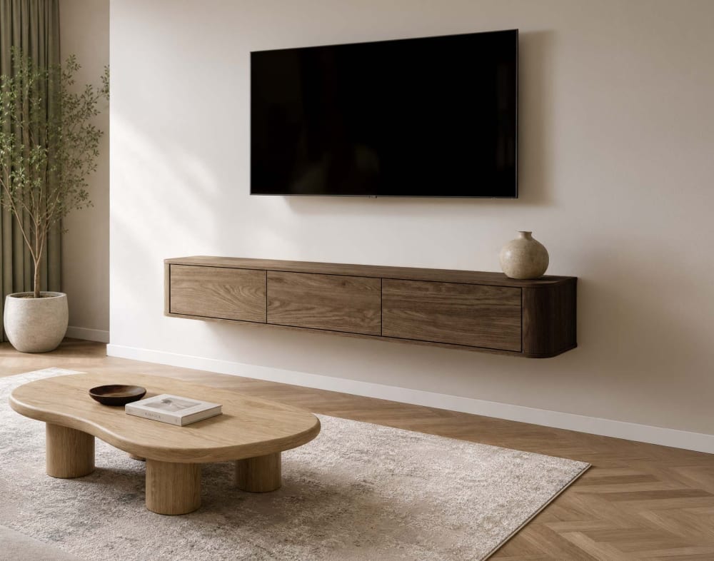Best Mobilier Meuble tv suspendu 200 cm - 3 portes effet noyer Marron 200x29x34cm