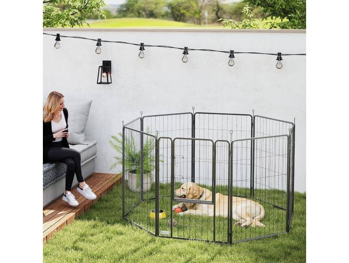 PawHut Parc Chiens 8 Panneaux H100cm avec Porte Noir
