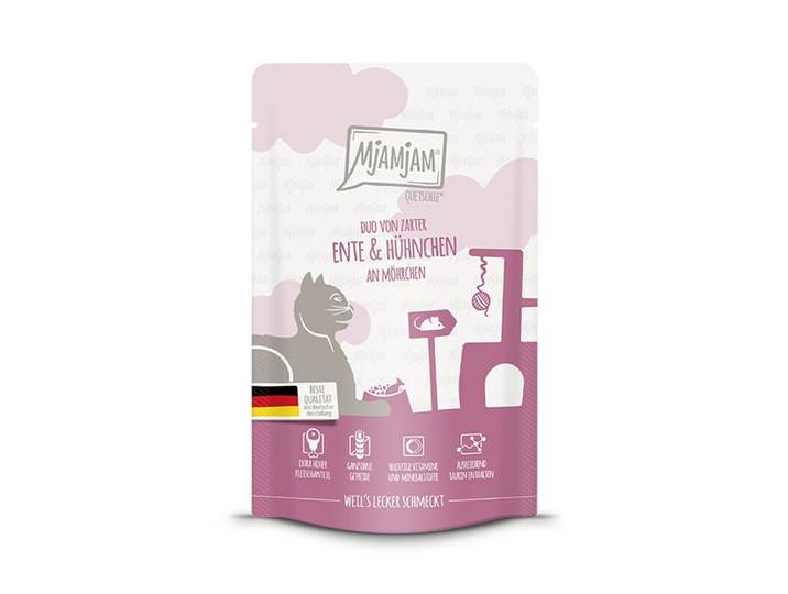 [Peut être servi frais pour l'été] MjAMJAM Duo Quetschie Nourriture humide pour chat poulet canard carotte 125 g