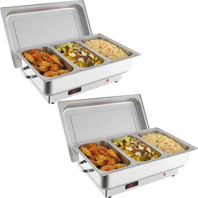 Garvee 2 Pack Electric 3x1/3 Size Pans Chafing Dish Buffet Set, Commercial Food Warmer