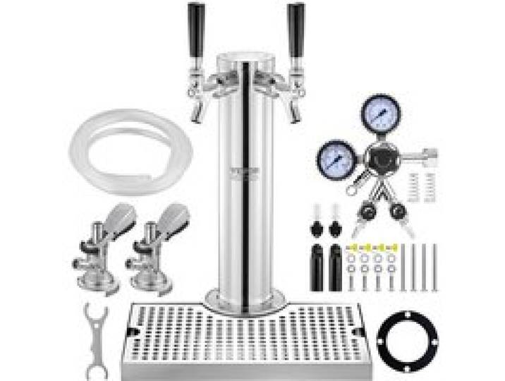 Kit colonne à bière double robinet inox tireuse à bière avec régulateur W21 8 et coupleur fût système A pour bar restaurant