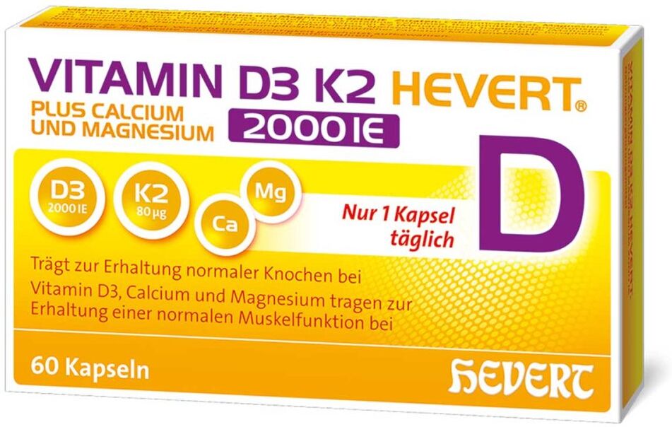 VITAMIN D3 HEVERT Vitamin D3 K2 Hevert + Calcium und Magnesium 2000 IE Kapseln