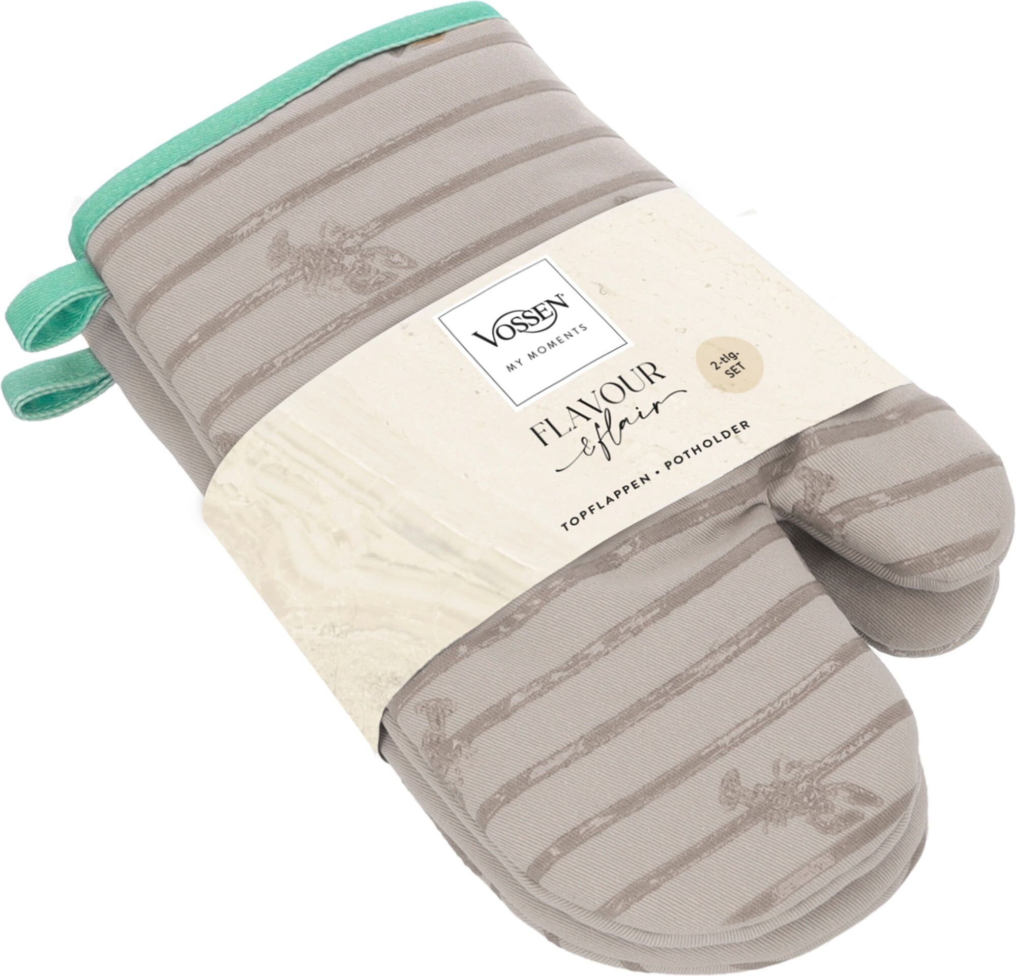 Topfhandschuhe VOSSEN "Scandi Cook", braun (stone), B:18cm L:28cm, Obermaterial: 100% Baumwolle, Topflappen, Topfhandschuhe, mit Silikonbeschichtung im Lobster-Design, Hitzebeständig bis 250 stone Einheitsgröße