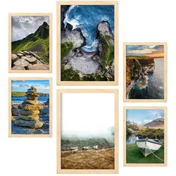 POSTER Set Mit 6 Irland In Fotografie A3 & A4 Rahmen Aus Hellem Holz