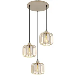 Hängelampe sandfarben Esstischleuchte Pendellampe Rauchglas Wohnzimmerlampe Gitter Retro, Metall Glas, 3x E27, DxH 44x120 cm
