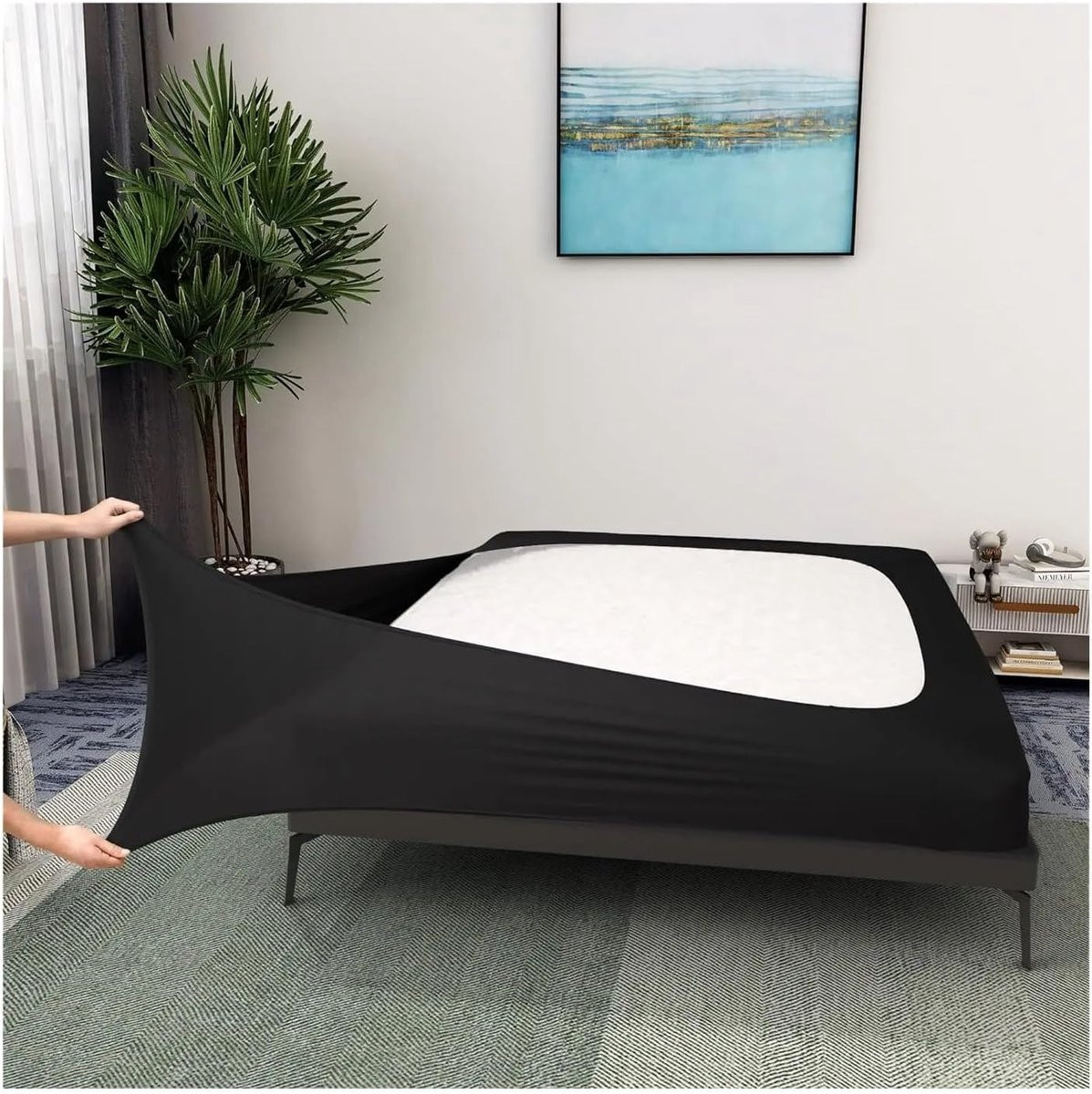 Boxspringhoes Jersey Bedrok Omslag Zwart California King