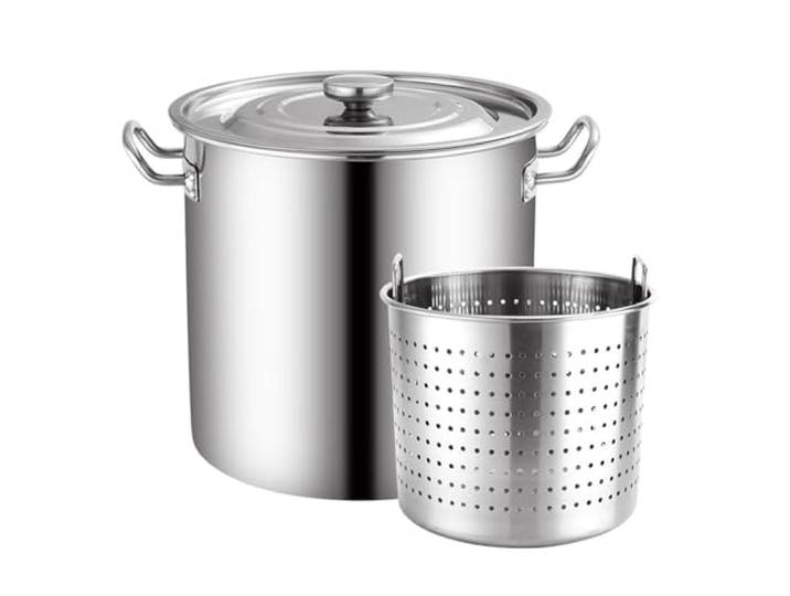Rostfreier Stahl Kochtopf Für Meeresfrüchte, 35L Hochbelastbar Kochtopf Flusskrebse Kesseltopf Truthahn Fritteuse Topf Kochgeschirr Mit Dämpfkorb Zum Kochen Und Dämpfen, Silber
