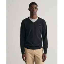 Gant für Herren. 8030562 Klassischer schwarzer Baumwollpullover mit V-Ausschnitt (S), Lässig, Baumwolle