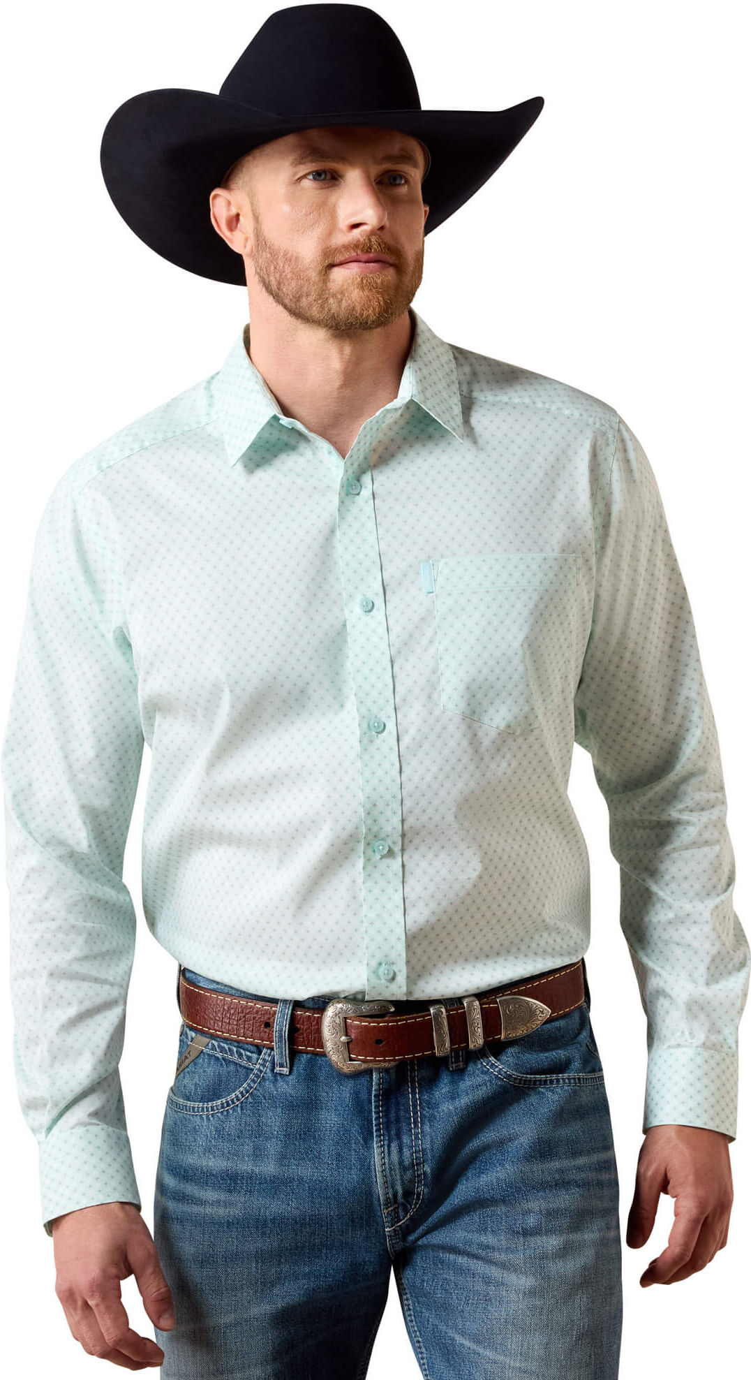 Men's Everything Classic Fit Shirt in Blue Glow Southwest Crosses, Size: 2XL by Ariat