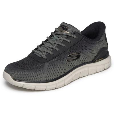Slip-On Sneaker SKECHERS "TRACK", Herren, Gr. 43, Textil, grau (oliv, schwarz), Lederimitat, Textil, Schuhe, Schlupfschuh, Freizeitschuh, Sportschuh mit Memory Foam