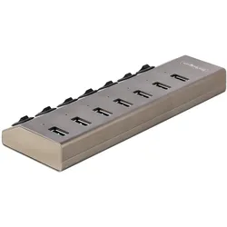 StarTech com 7-Port Self-Powered USB-C Hub with Individual On/Off Switches, USB 3.0 5Gbps Expansion (USB-B, 7 Ports), Dockingstation + USB Hub, Grau