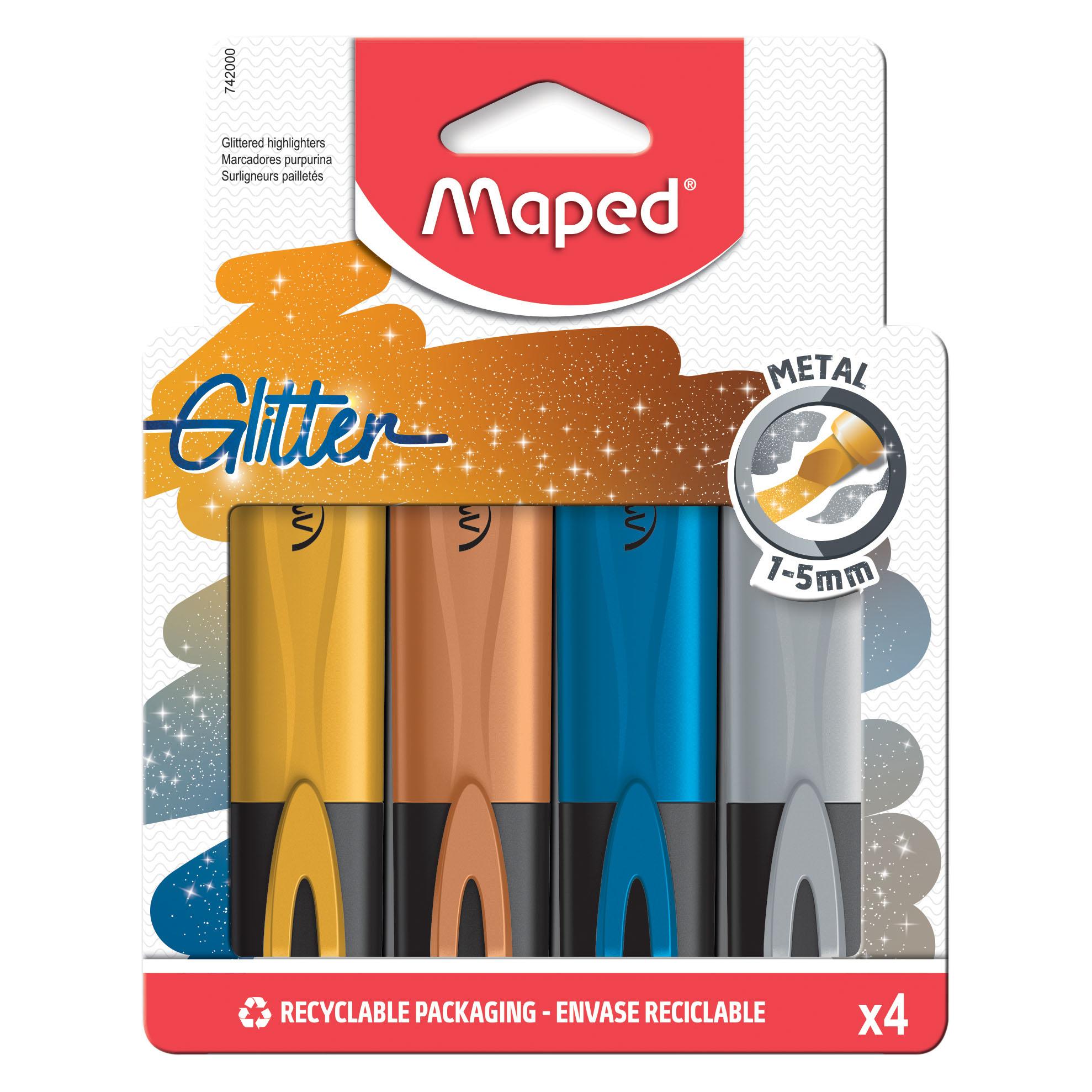 Maped Textmarker, Markierstift FLUO PEPS METALLIC GLITTER - x4 Marker mit Glitter-Partikeln (gold (4x) (742000)