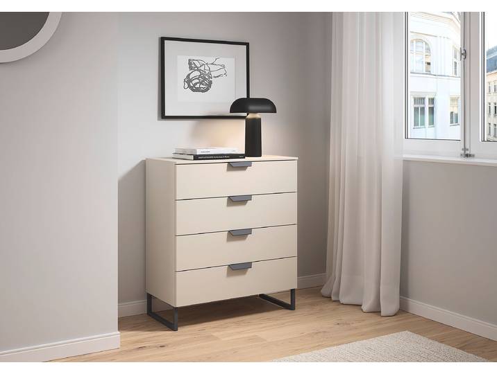 Kommode Aditio mit 4 Schubladen & Kufen 80 x 92 x 44cm Beige/Kaschmir