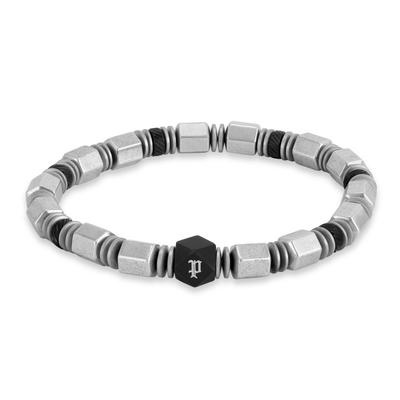 Armband POLICE "Hexchain", silber (edelstahlfarben, schwarz, hellgrau, light grau), Armbänder, Herren, 215cm, Edelstahl, Armband, mit Hämatit