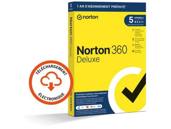Norton - Logiciel Antivirus Et Optimisation 360 Deluxe 50go Se 5 Postes