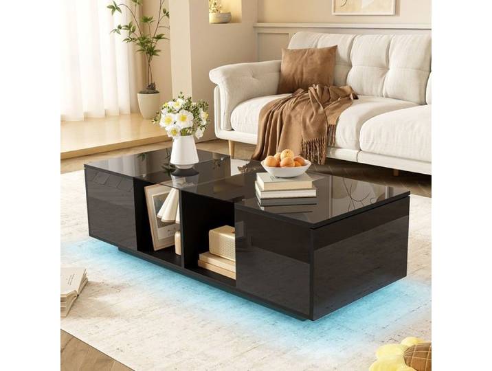 Table basse - MINIMAL - MINIMAL HOME - Noir - Plateau verre - 120x50x38 5 cm