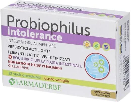 Farmaderbe Probiophilus Intolerance Integratore Probiotico 12 Stick Pack