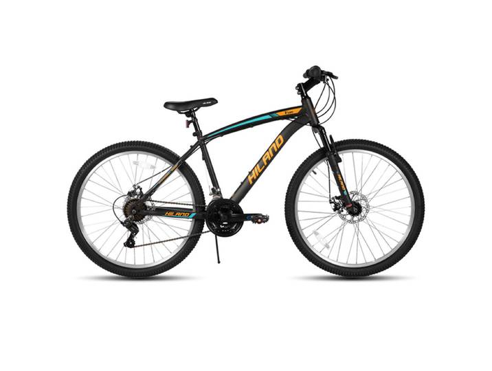 Hiland, Ridge, VTT adulte, Cadre robuste en acier haute résistance, Vélo de trajet urbain pour hommes et femmes, Fourche à suspension avant, VTT 18 vitesses avec double frein à disque, 27,5 po