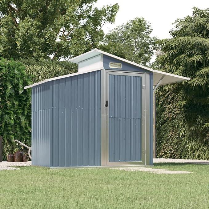 Geräteschuppen Gerätehaus Metall Schuppen Gartenhaus Gartenschuppen Schrägdach Verzinkter Stahl Grau 270x130x208,5 cm