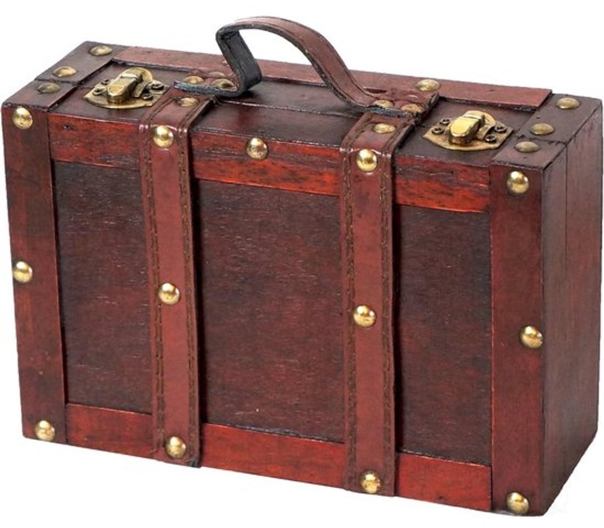 Decoratieve Antieke Houten Koffer met Riemen - Vintage Klein Opbergkistje