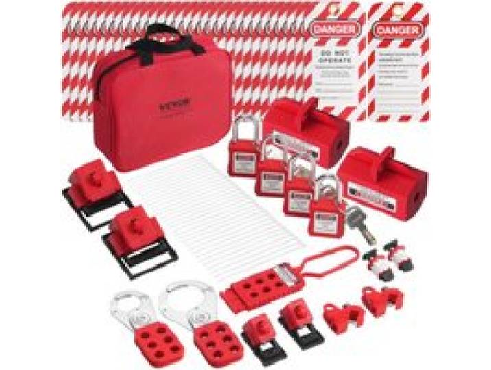 VEVOR Kit d'étiquetage de verrouillage électrique, 47 pcs, verrouillage de sécurité avec cadenas, moraillon, étiquette, attache en nylon, prise, disjoncteur, sac, pour industrie, pouvoir électrique