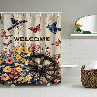 Duschvorhang mit Haken 200 cm hoch duschvorhang waschbar Polyester duschvorhang blumen wasserdicht Muster Badezimmer Badewanne Dekor florale Vogelpflanze