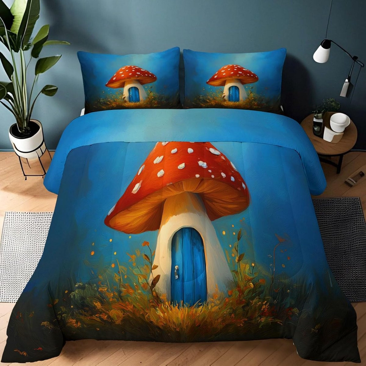 Blauwe omkeerbare dekbedset van microfibre, 200 x 200 cm