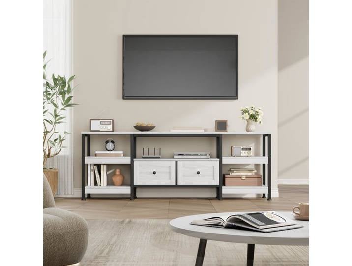 Meuble TV industriel 190cm 2 tiroirs blanc