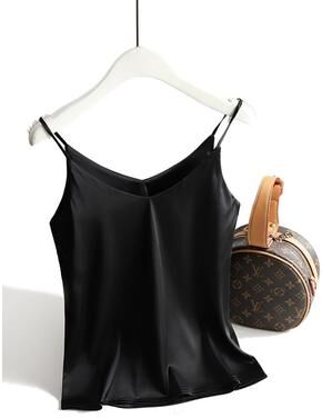 Inspire Select Women's Satin Silk Halter Cami White Backless Spaghetti Strap Summer Top black 2xl