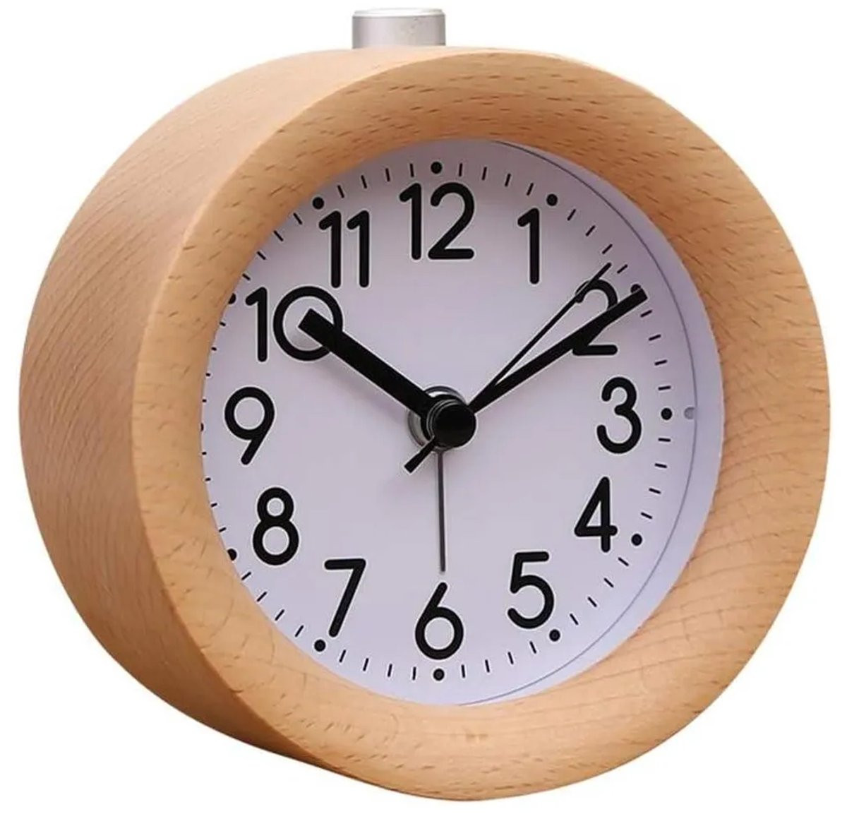 Handgemaakte ronde houten digitale wekker met nachtlampje