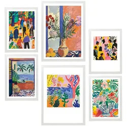 POSTER Set Mit 6 Dekoratives Matisse-Blatt A3 & A4 Weißer Rahmen