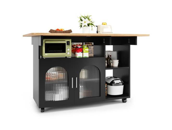 Îlot de cuisine contemporain noir avec buffet serviteur amovible et table à rangement multifonctionnel