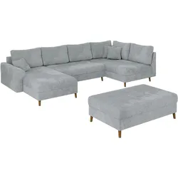 WOHNLANDSCHAFT inkl. Hocker Sigurd Hellgrau Chenille
