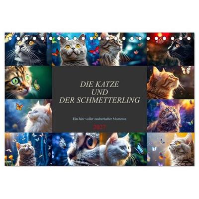 Die Katze und der Schmetterling (Tischkalender 2027 DIN A5 quer), CALVENDO Monatskalender