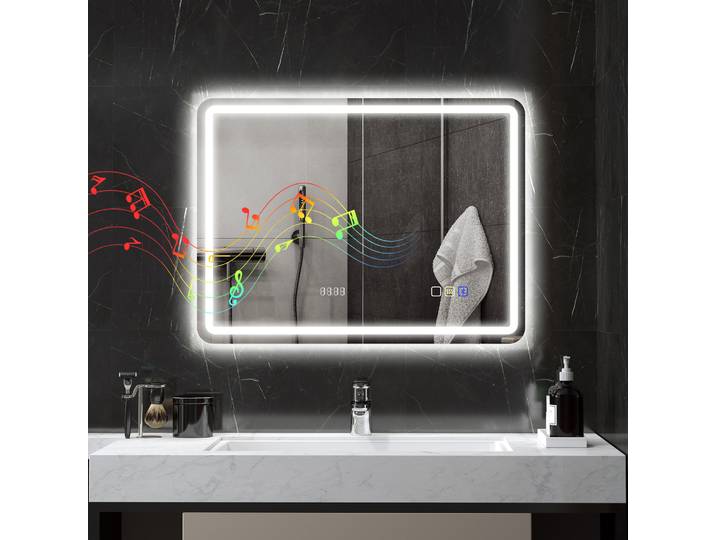 HOMCOM Miroir LED Salle de Bain 80x60cm Bluetooth Anti-brouillard